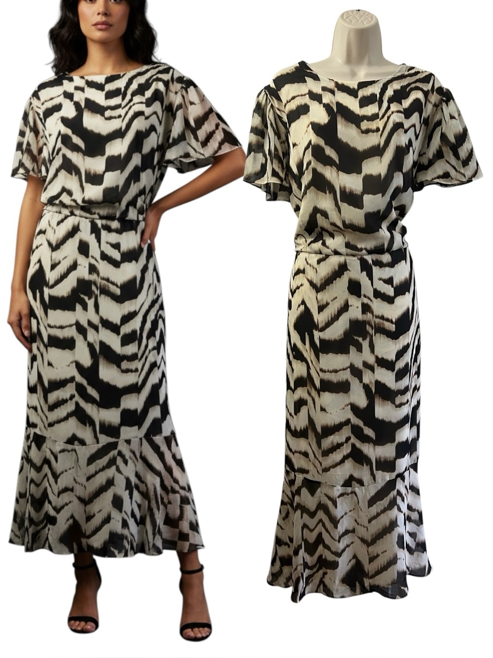 Maggy London Plus Size Abstract Zebra Print Maxi Dress NWT Size 20W MSRP $158